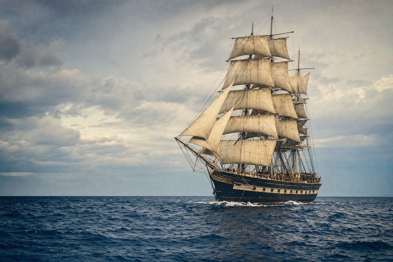 Historic sailing ship on an Atlantic crossing