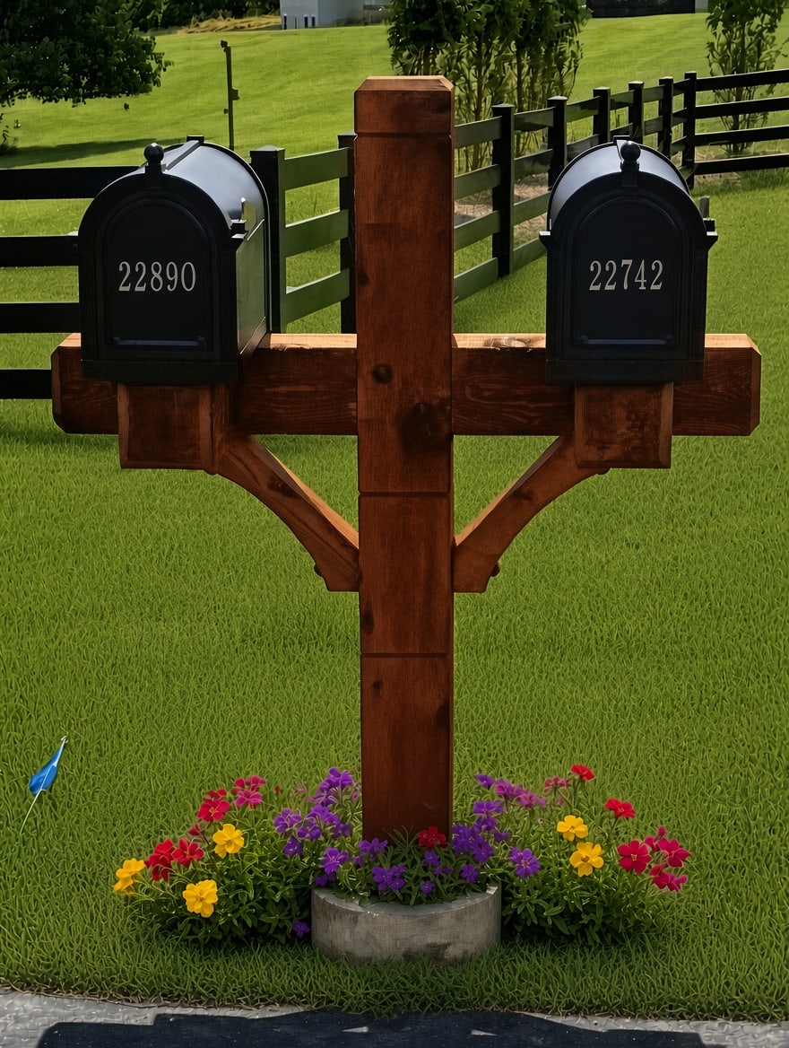 Handcrafted cedar dual mailbox post