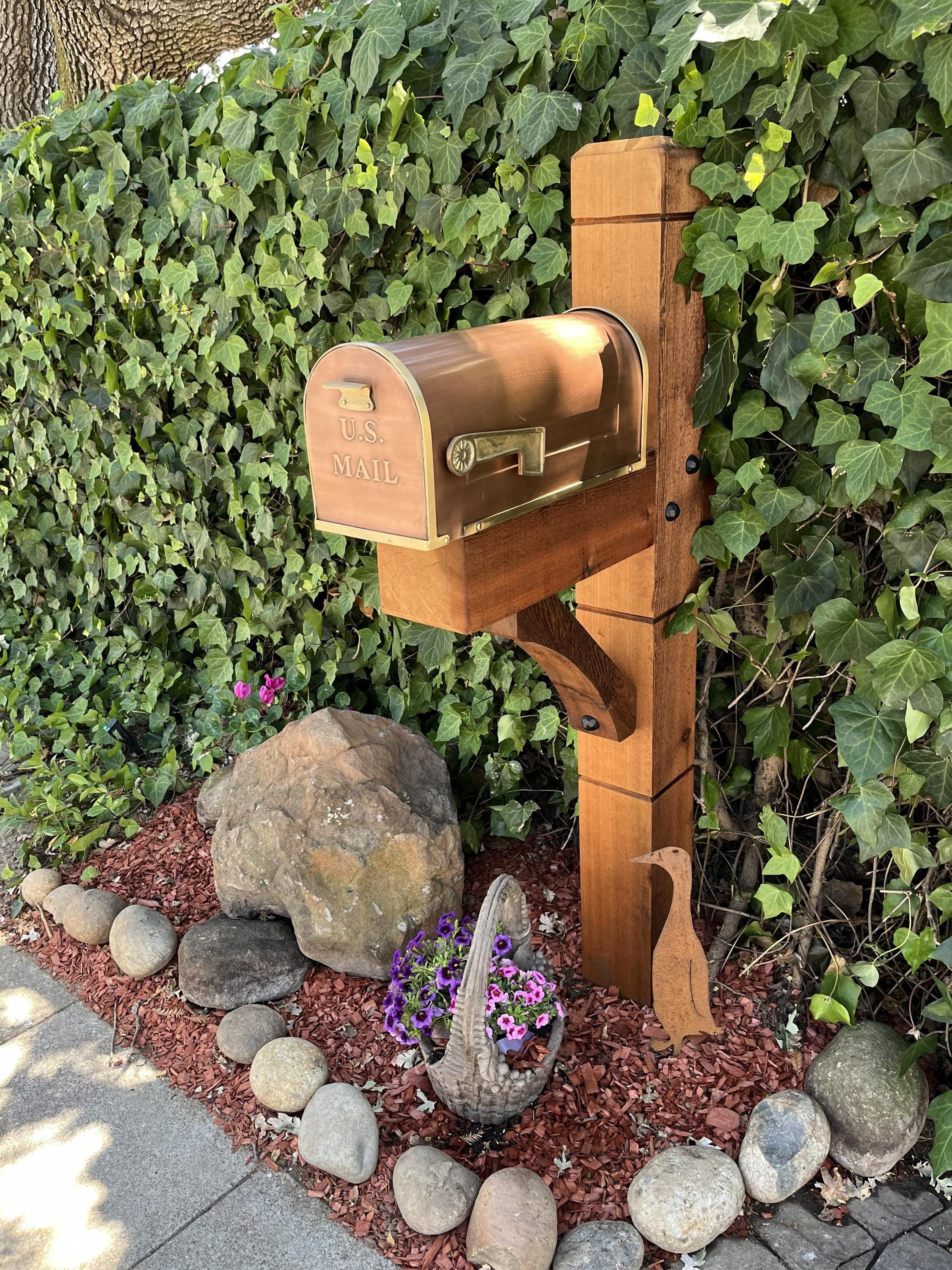 Modern wooden rustic Cedar Mailbox Post: Custom Rough Sawn customized support for your mailbox.