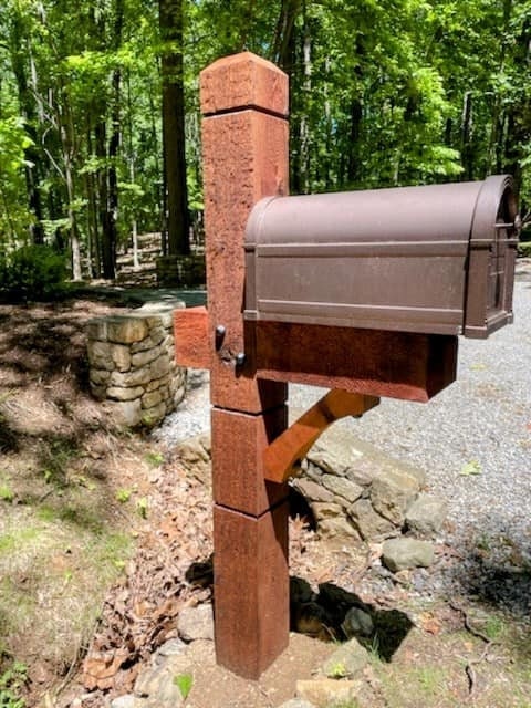 Modern wooden rustic Cedar Mailbox Post: Custom Rough Sawn customized support for your mailbox., view 11