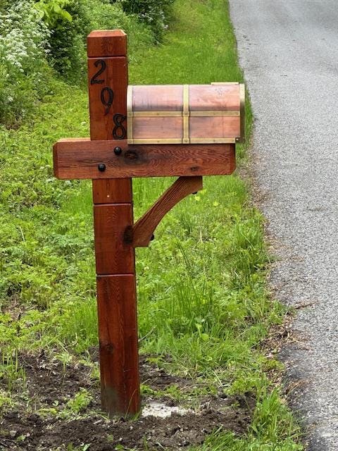 Modern wooden rustic Cedar Mailbox Post: Custom Rough Sawn customized support for your mailbox., view 12