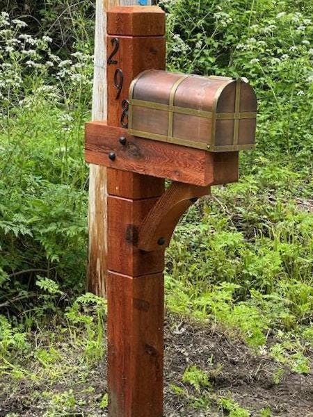 Modern wooden rustic Cedar Mailbox Post: Custom Rough Sawn customized support for your mailbox., view 13