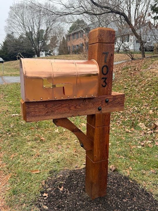 Modern wooden rustic Cedar Mailbox Post: Custom Rough Sawn customized support for your mailbox., view 16