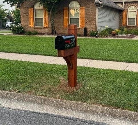 Modern wooden rustic Cedar Mailbox Post: Custom Rough Sawn customized support for your mailbox., view 18
