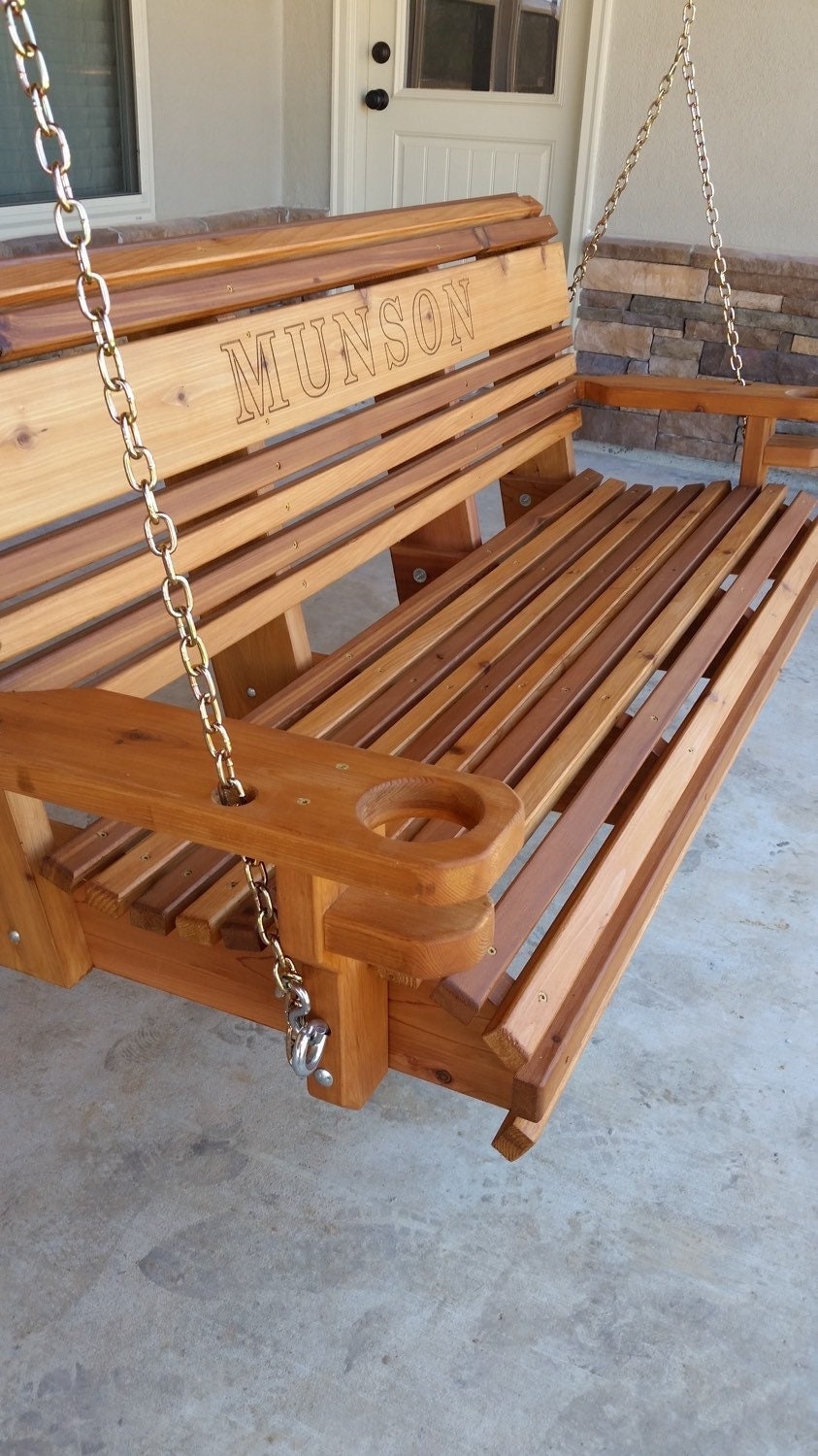 Cedar Porch Swing: 5ft Swing Bench with Beverage Holder detail 2