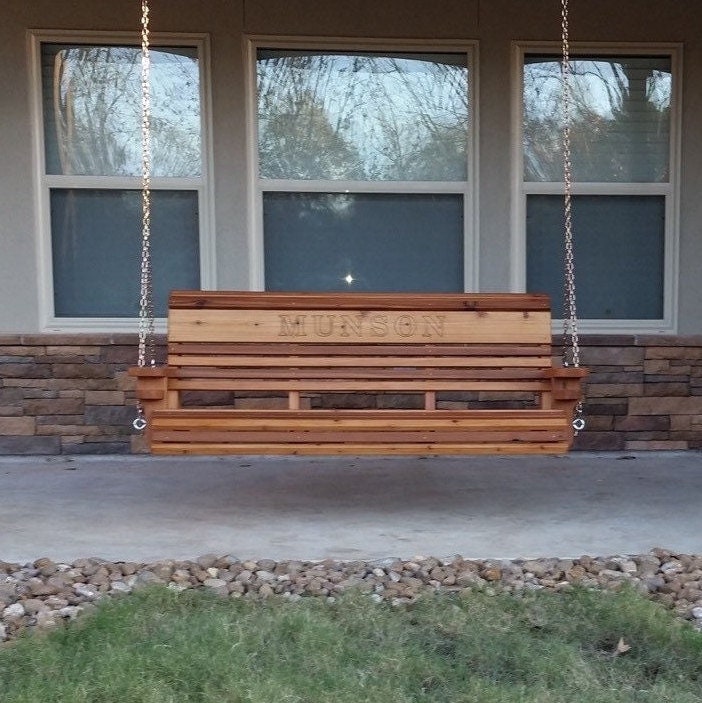 Cedar Porch Swing: 5ft Swing Bench with Beverage Holder, view 3