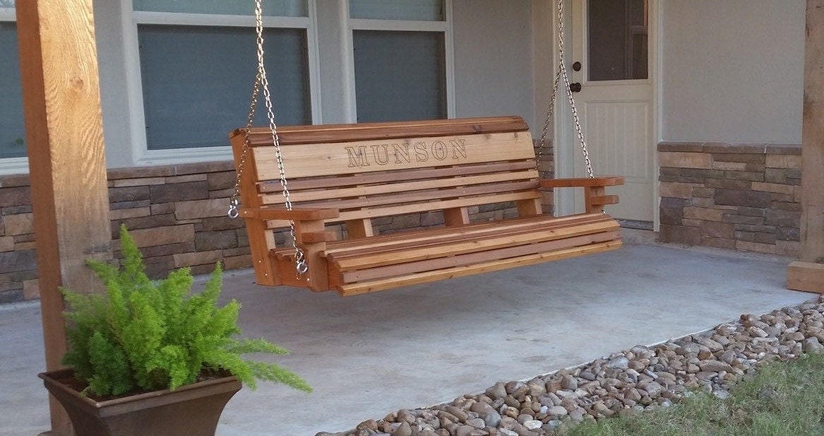 Cedar Porch Swing: 5ft Swing Bench with Beverage Holder, view 4