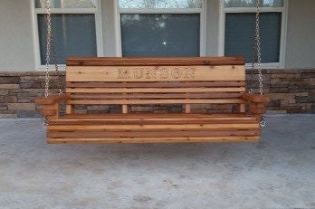 Cedar Porch Swing: 5ft Swing Bench with Beverage Holder, view 5