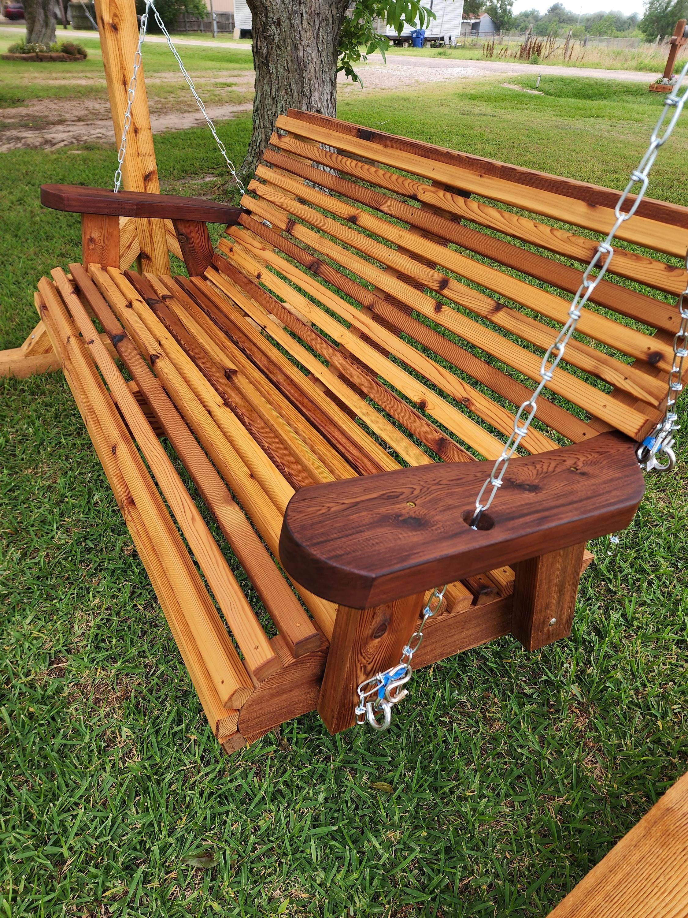Handcrafted cedar porch swing