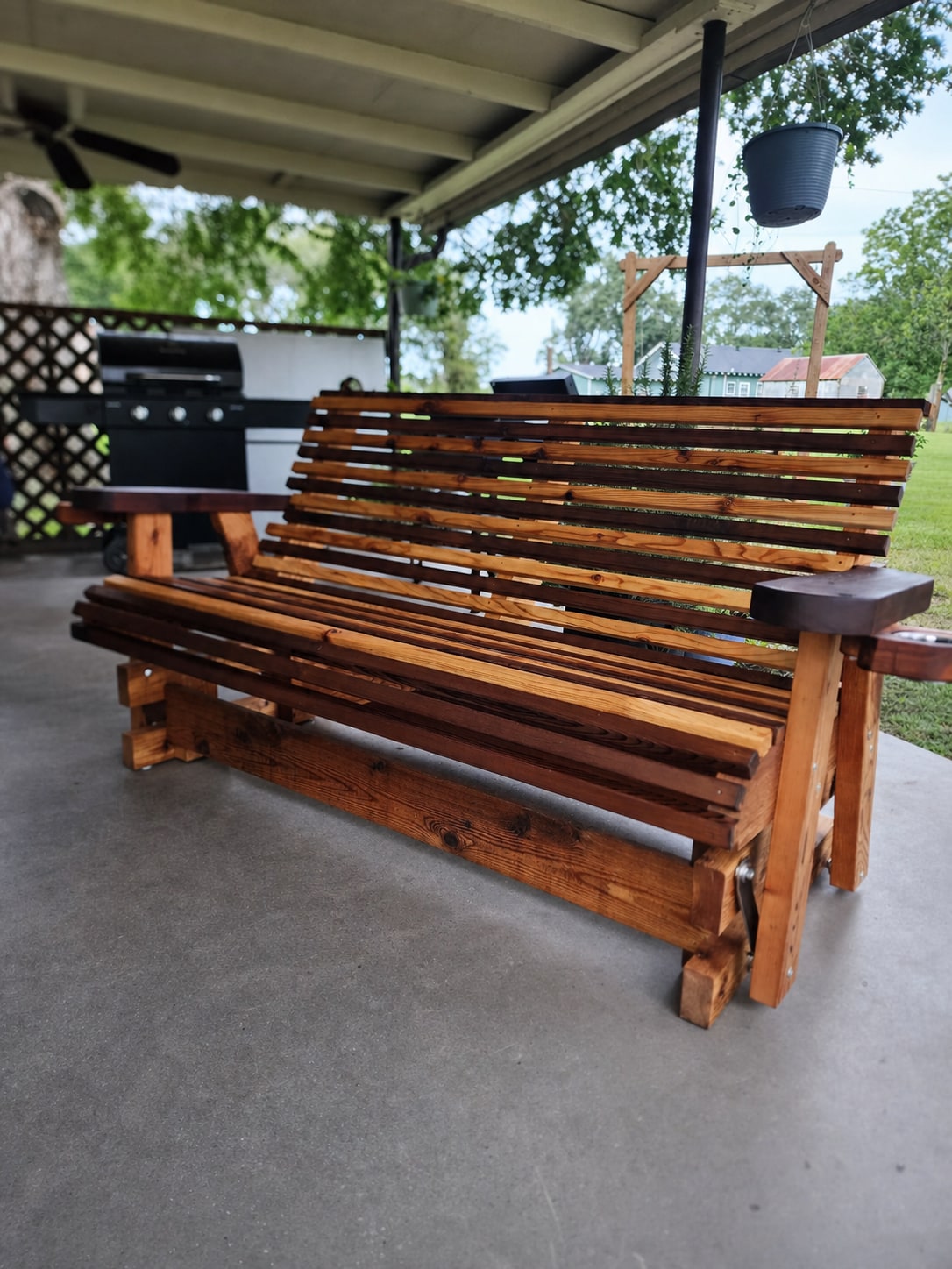 Vintage porch glider with cup holders., view 5