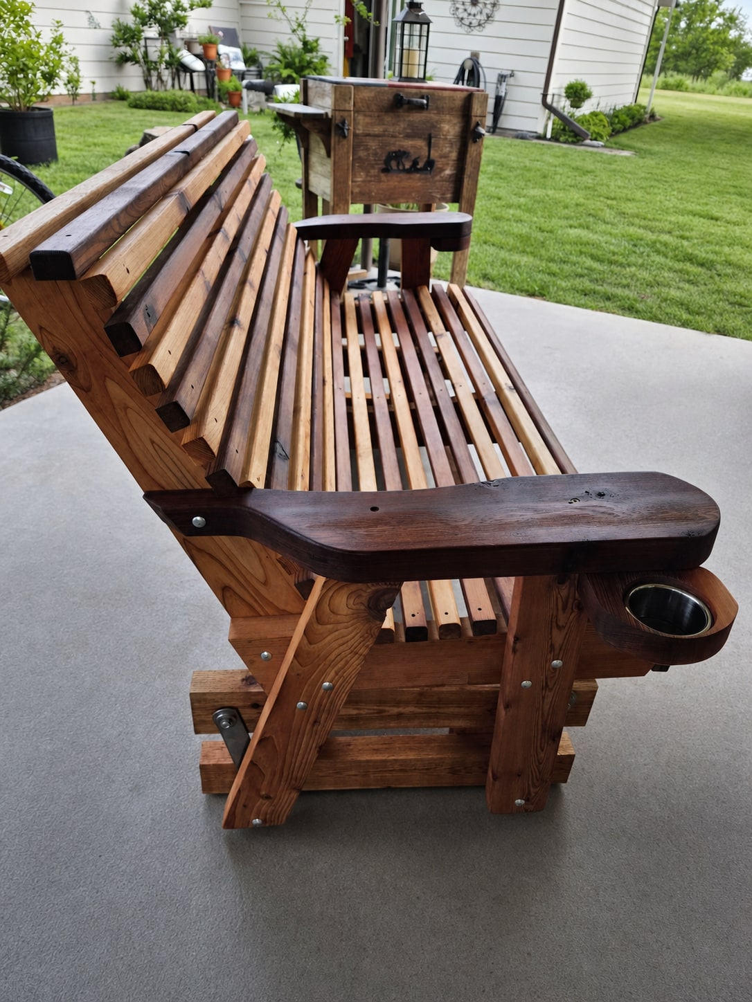 Vintage porch glider with cup holders., view 6