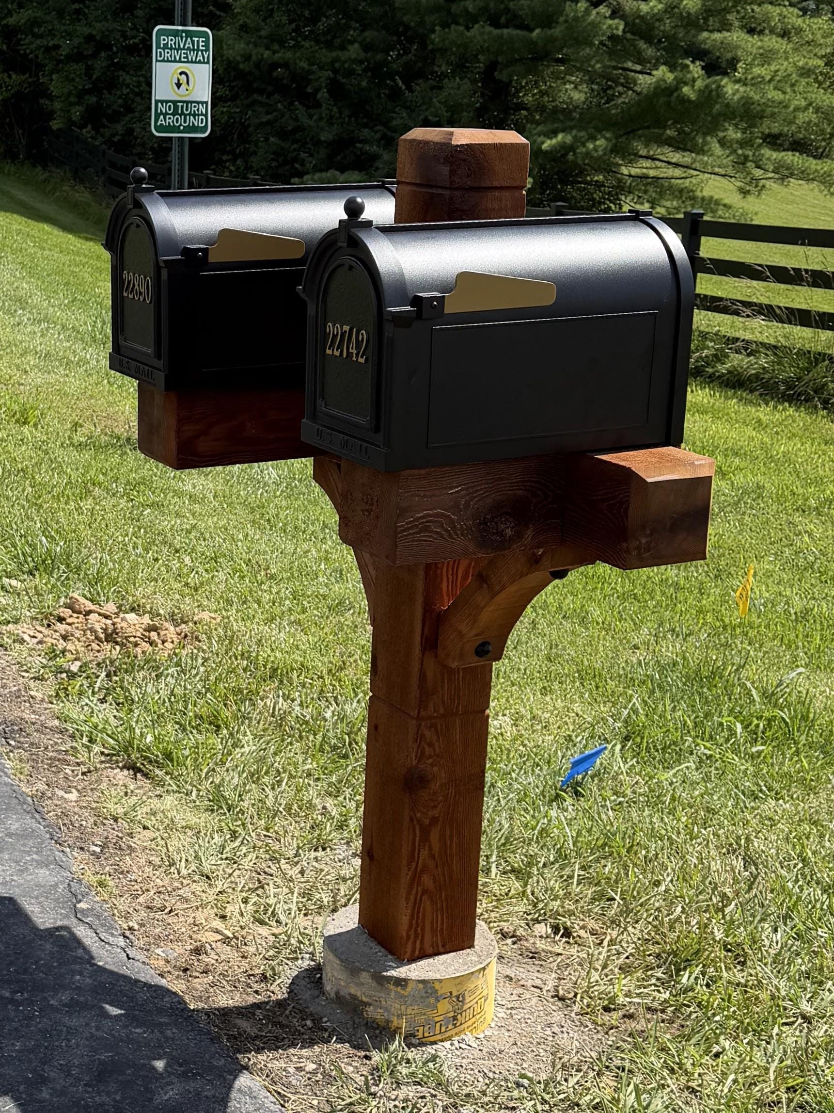 Dual mailbox post, view 4