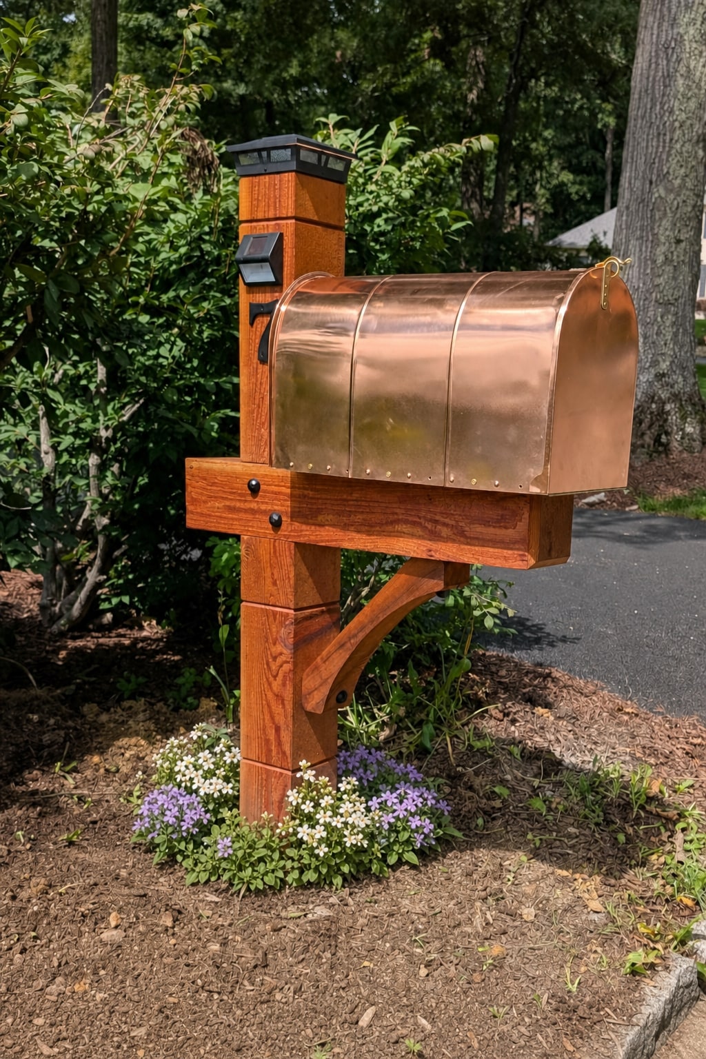 Modern wooden rustic Cedar Mailbox Post: Custom Rough Sawn customized support for your mailbox., view 3