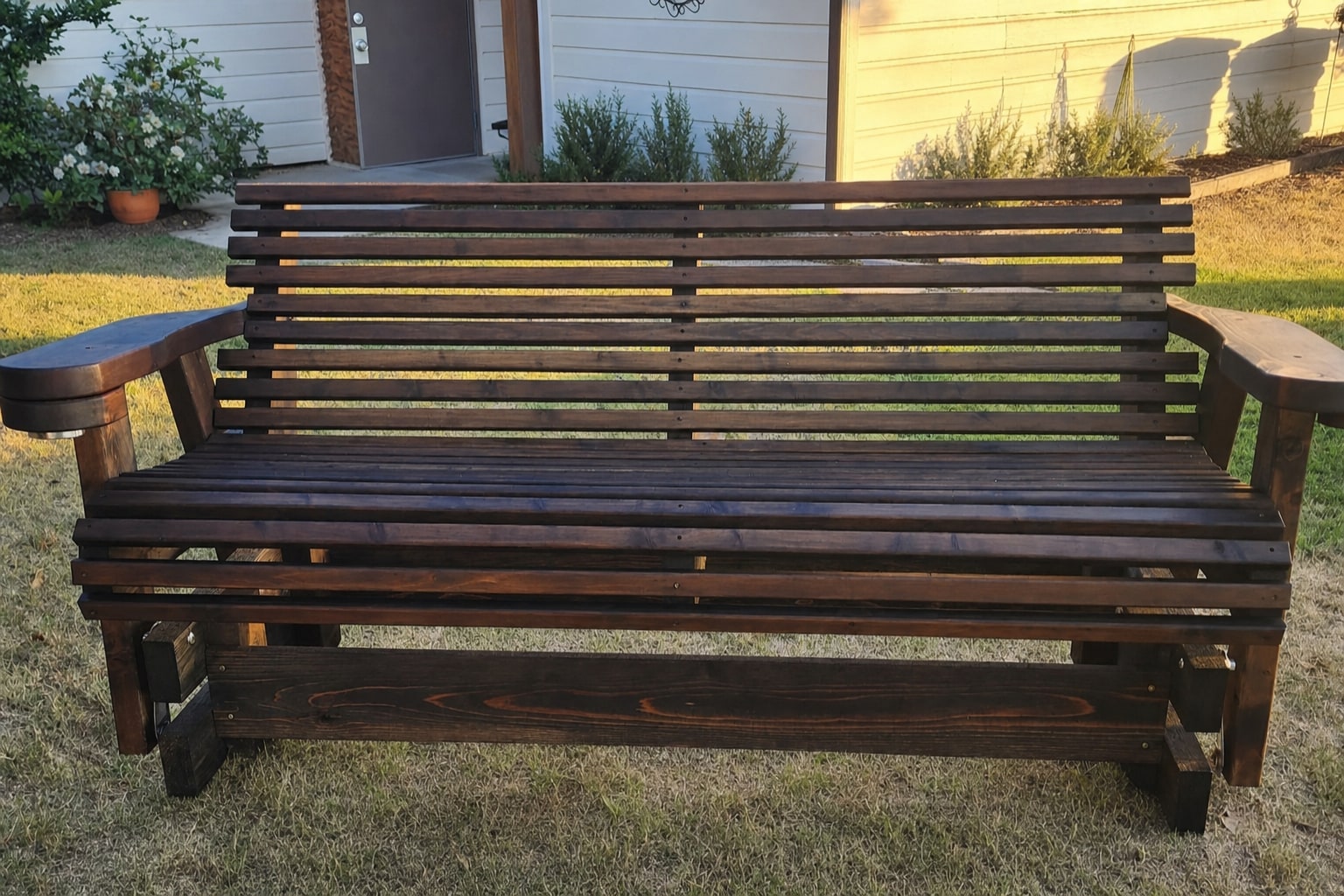 Vintage porch glider with cup holders., view 11