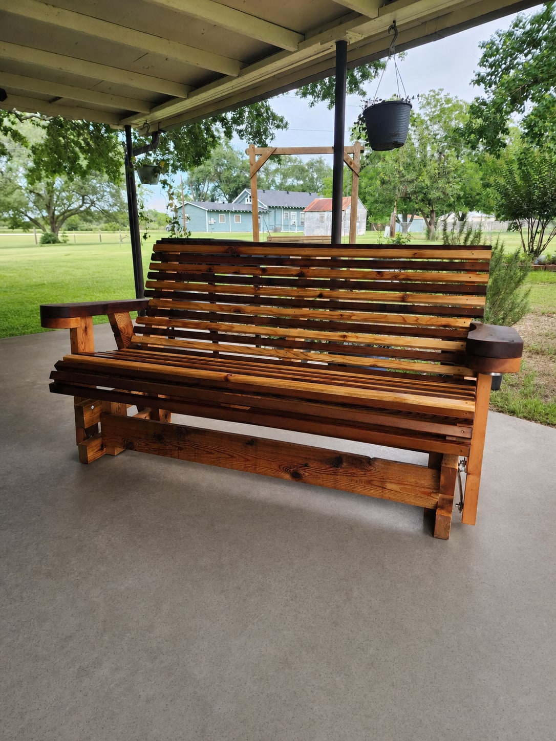 Vintage porch glider with cup holders., view 7