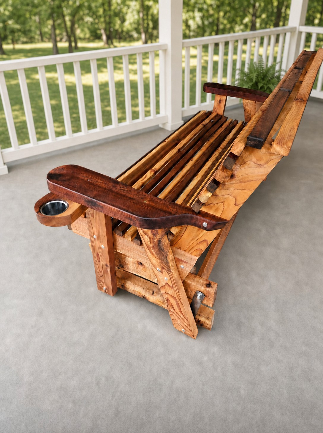 Vintage porch glider with cup holders., view 9