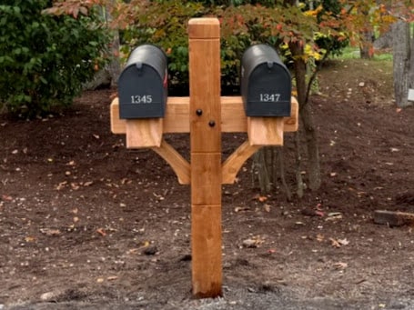 Customer photo of a cedar dual mailbox post in New York