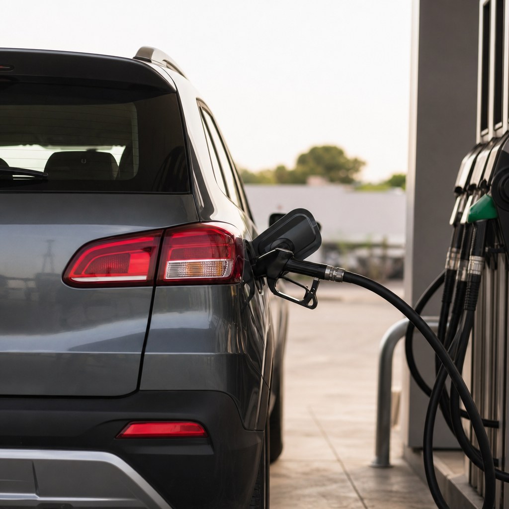 Compact SUV refuelling before a rental return