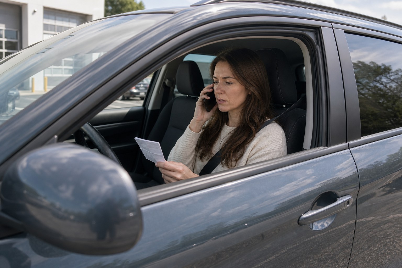 Driver calling about a rental return from a compact SUV