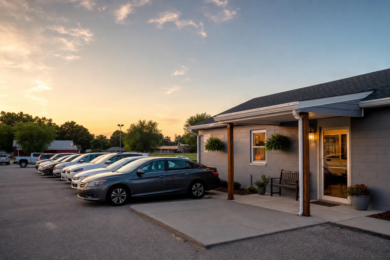 Independent rental lot at golden hour
