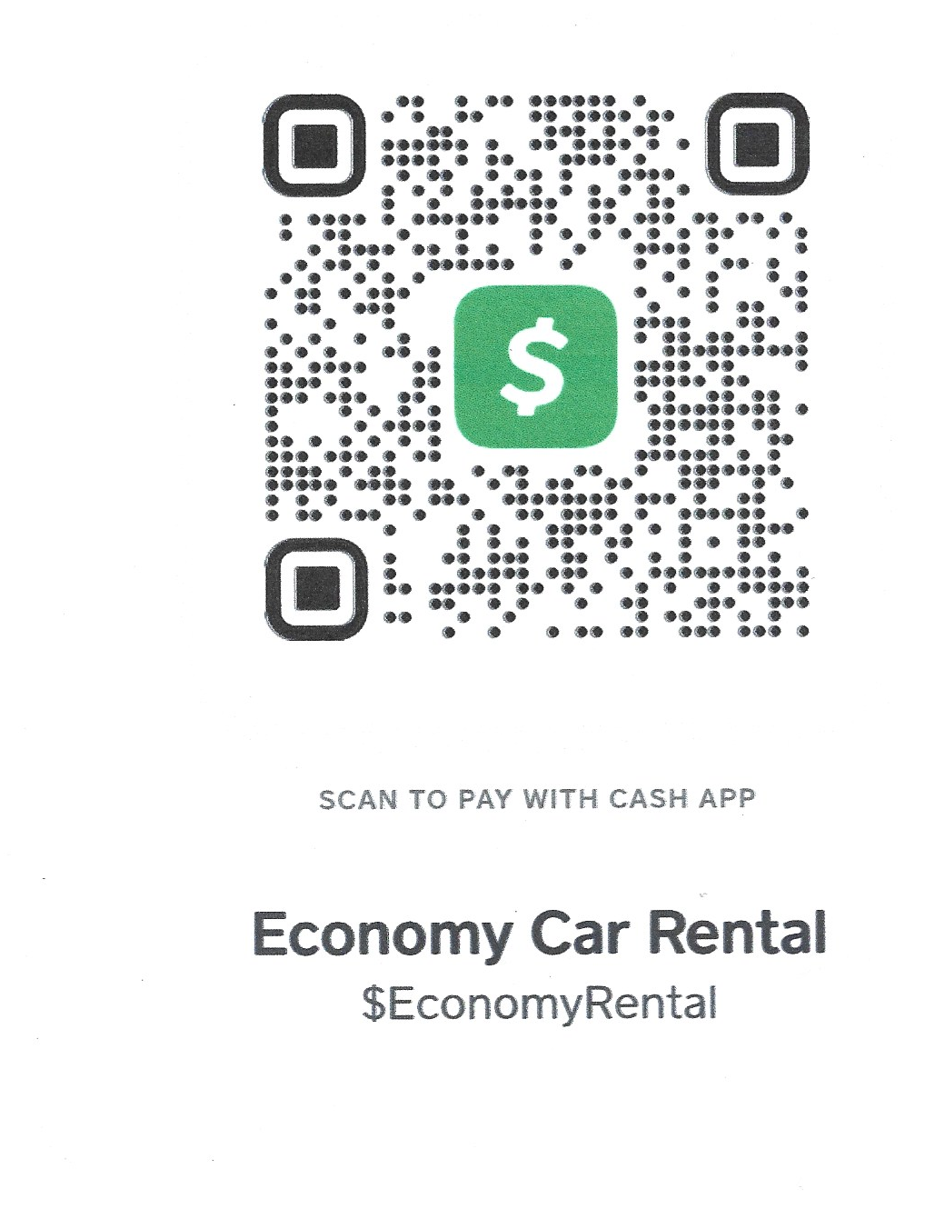 Economy Car Rental Cash App payment QR code