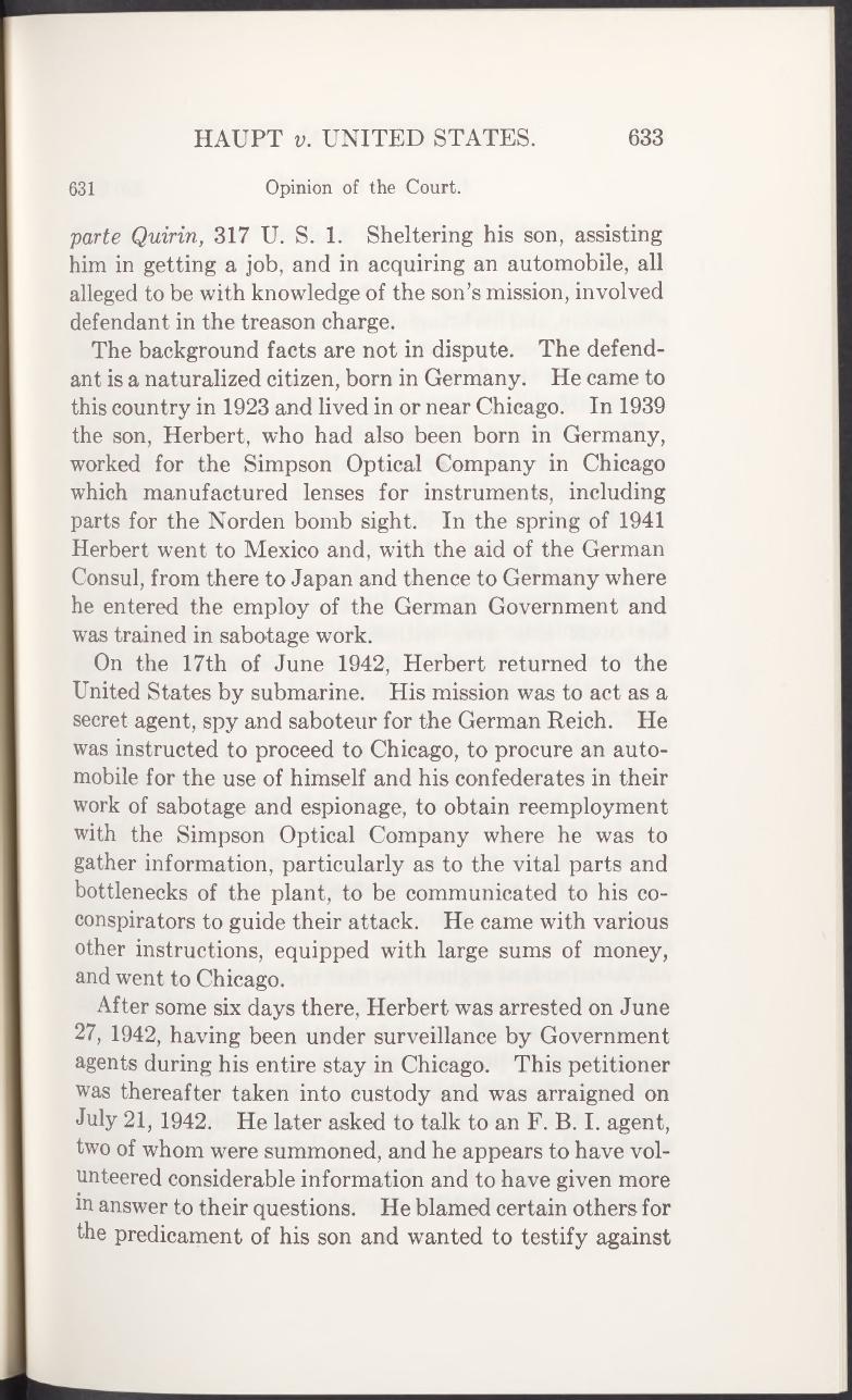 Third page of the official 1947 Supreme Court opinion in Haupt v. United States