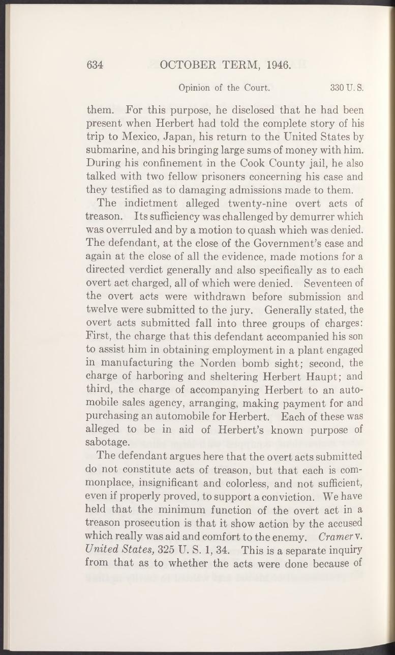 Fourth page of the official 1947 Supreme Court opinion in Haupt v. United States