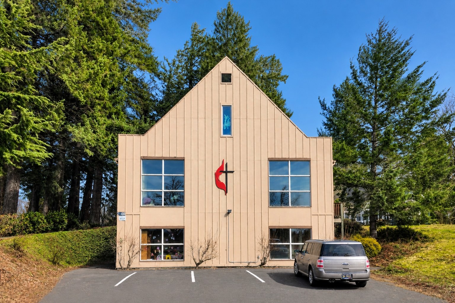 Faith United Methodist Church building in Troutdale, home to Deborah’s Rising Stars Preschool