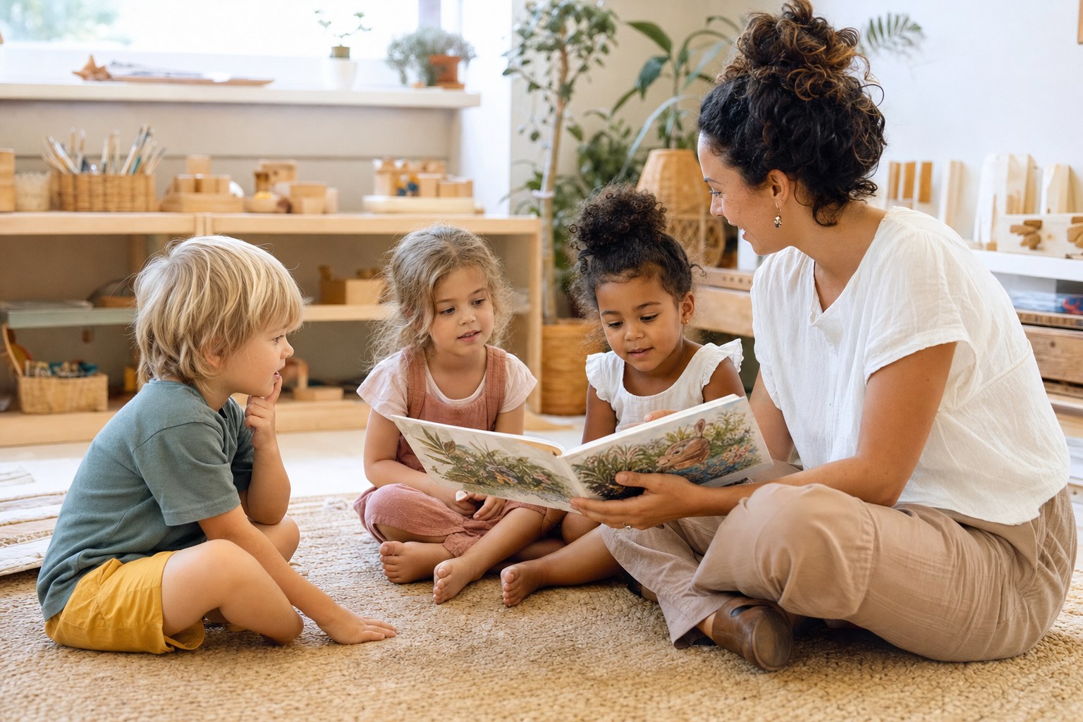 Children exploring a preschool activity together