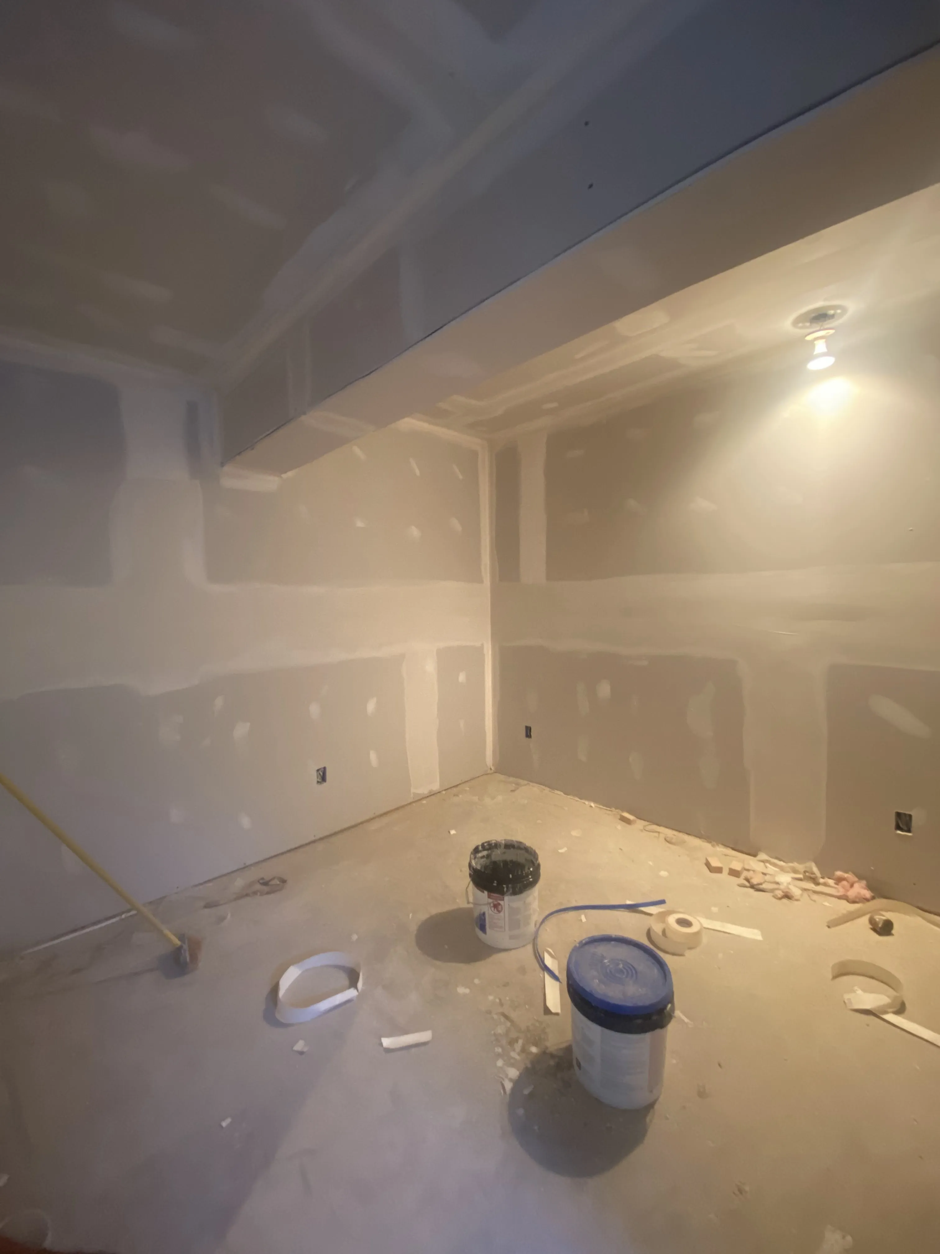 Smoothly finished interior wall ready for paint