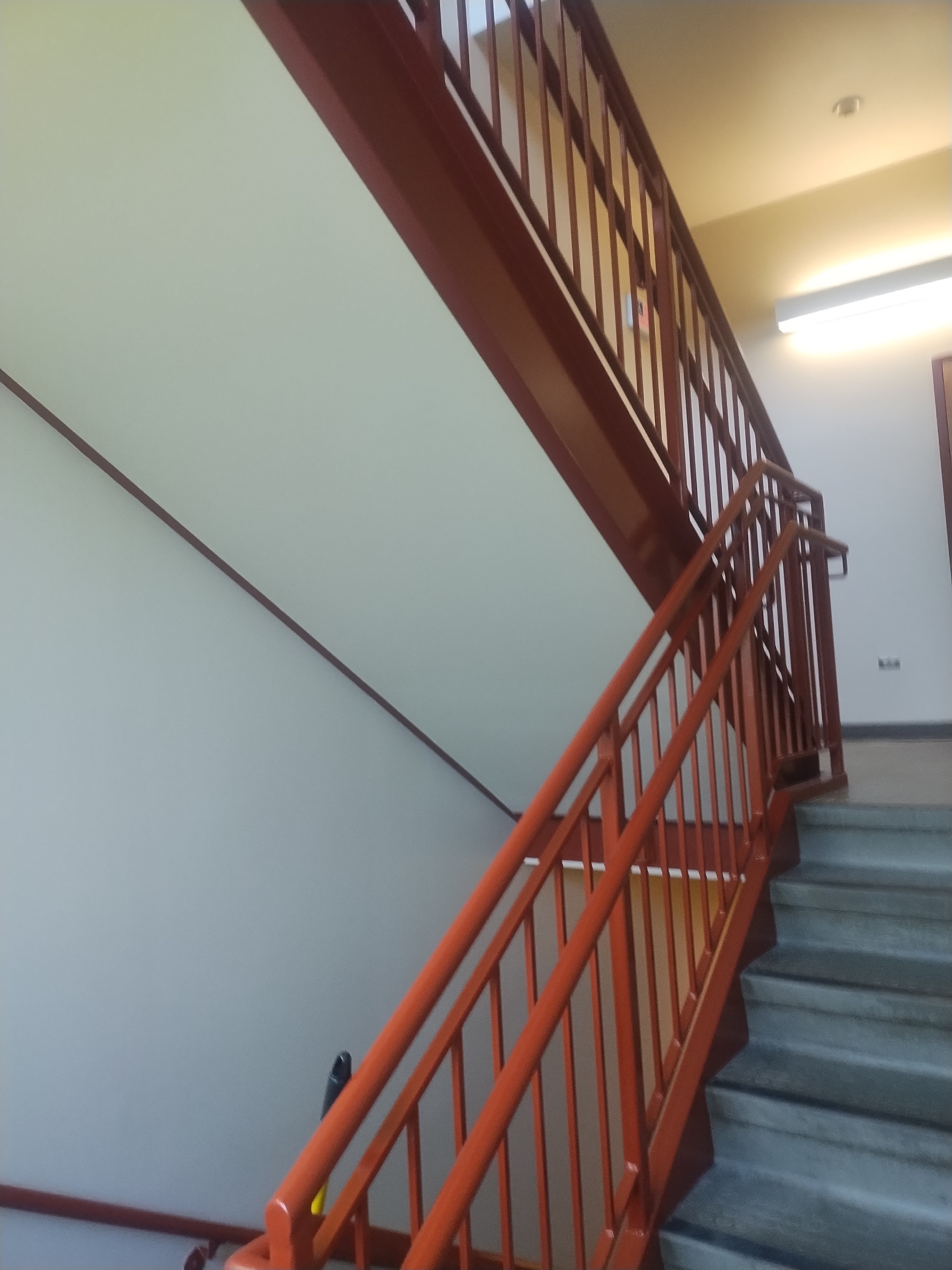 Freshly painted stair railing and wall