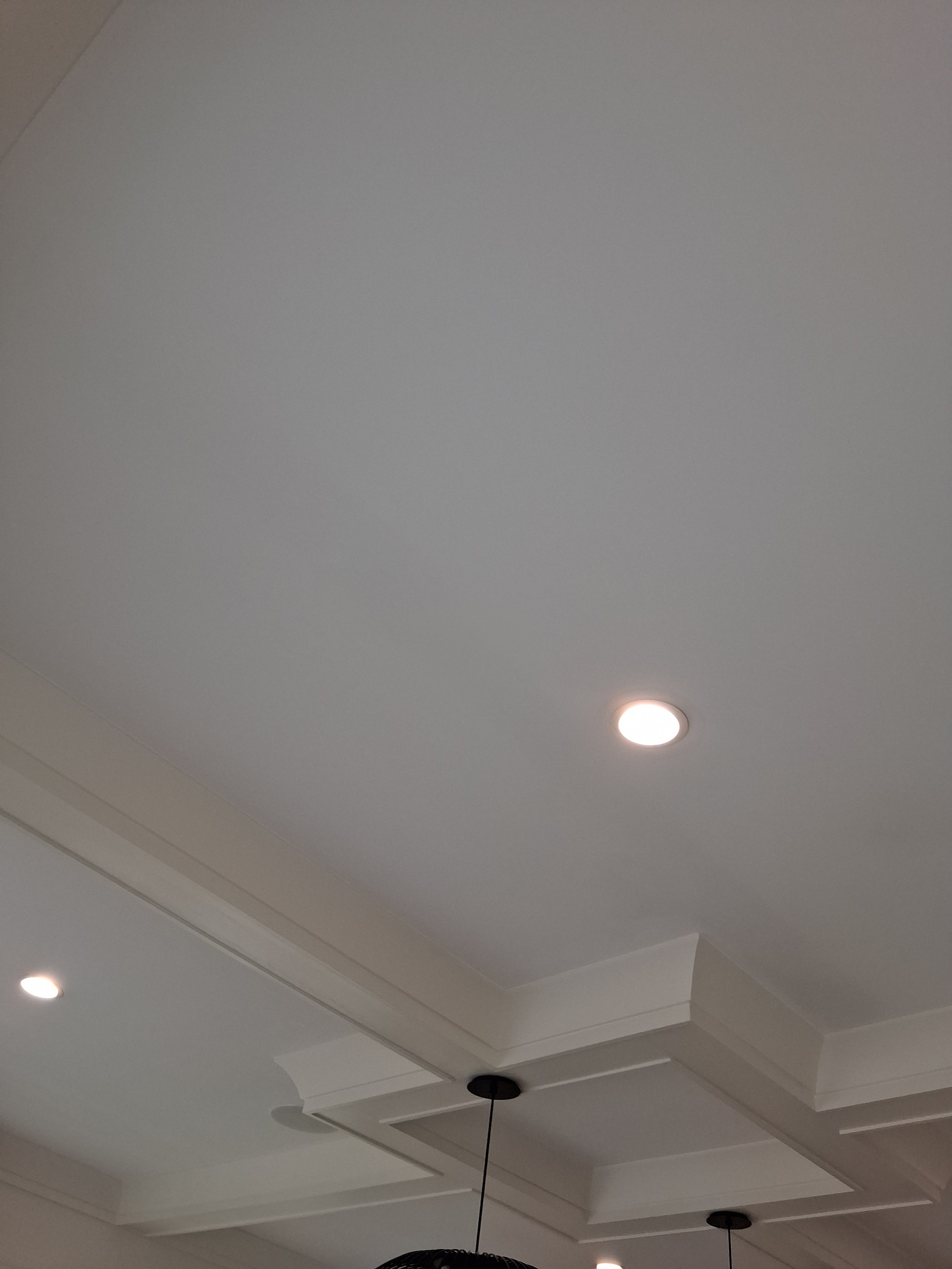 Detailed white ceiling and crown molding finish
