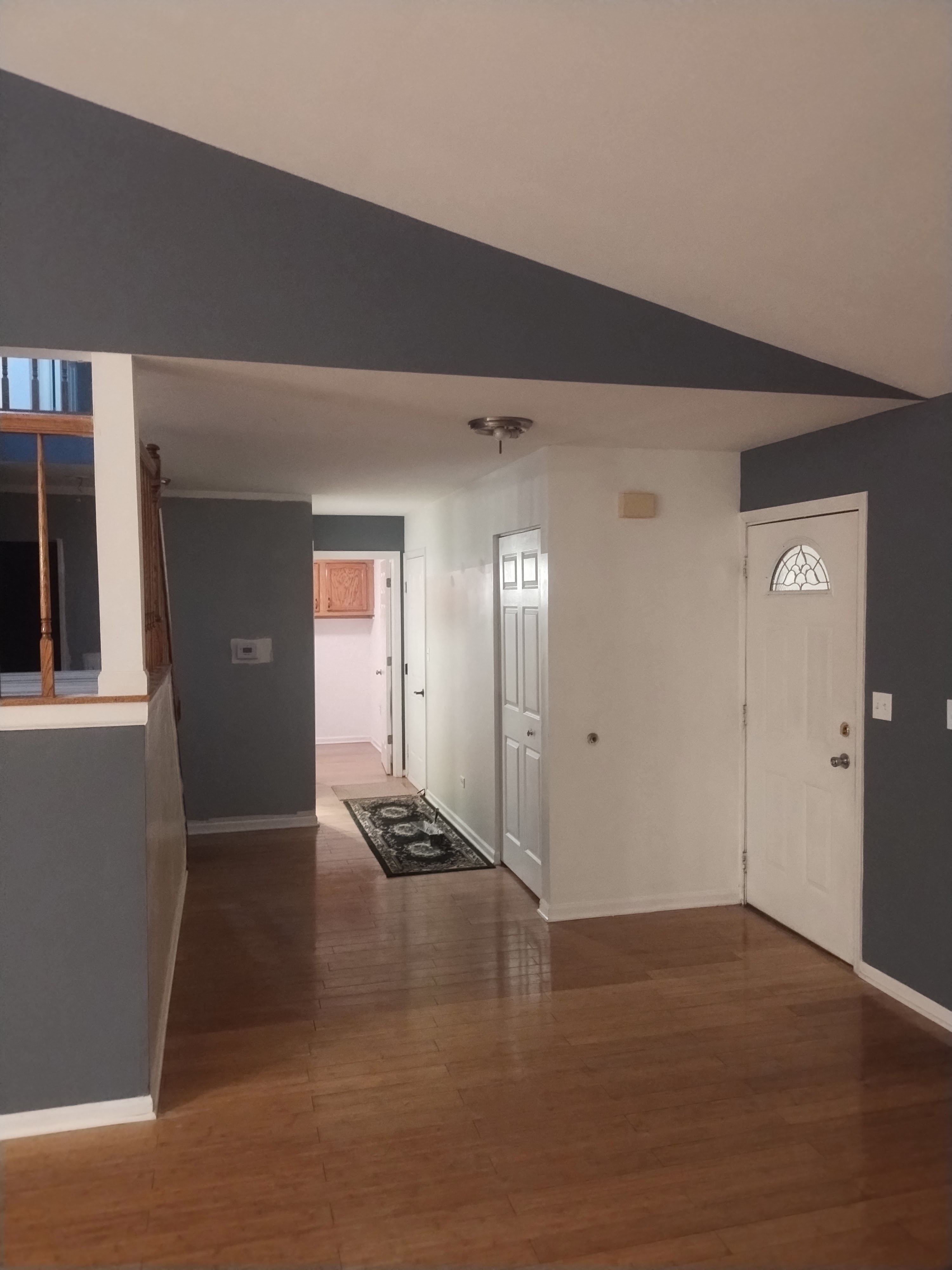 Finished blue accent wall near a Hoffman Estates entry