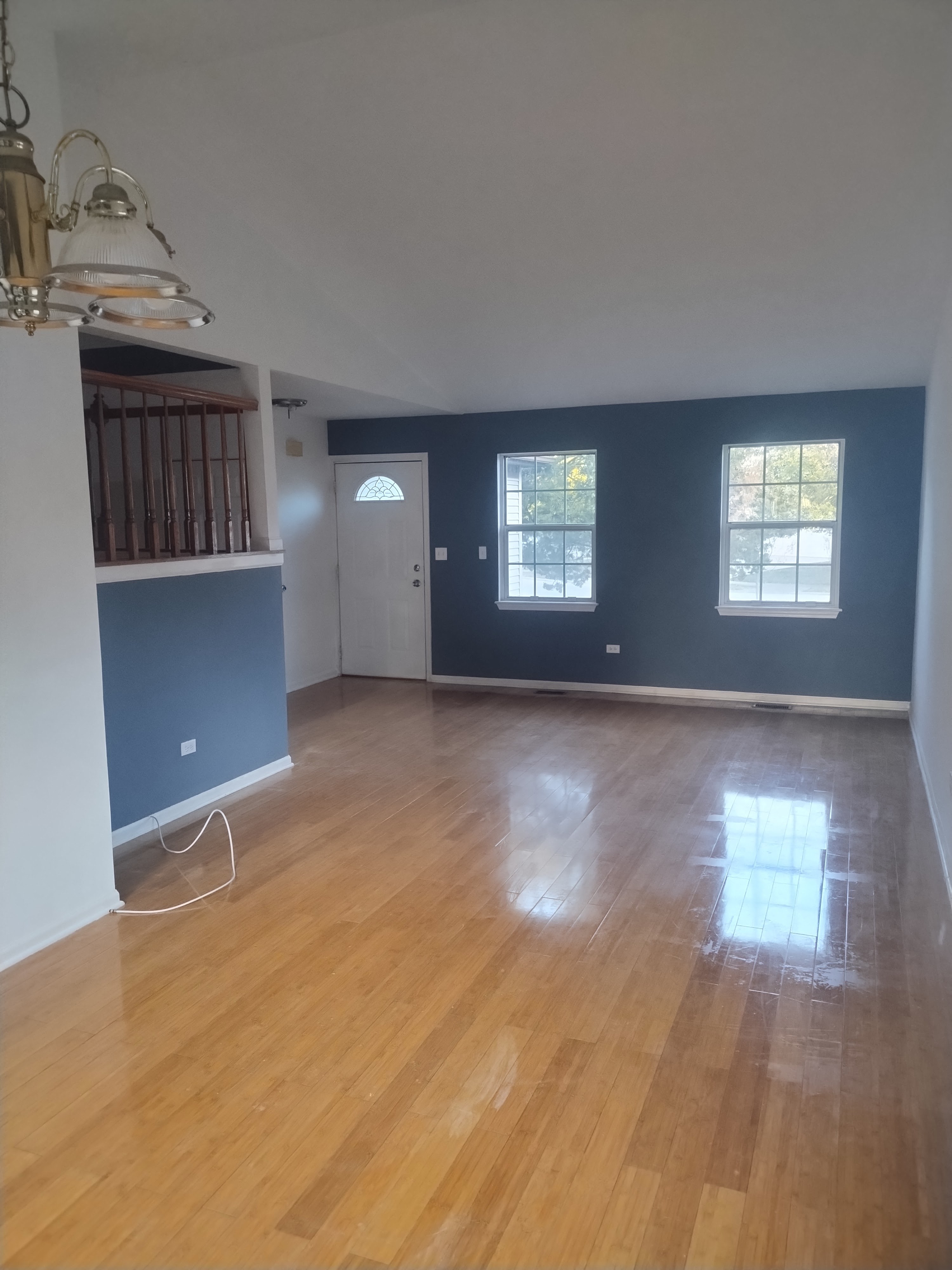 Accent wall color carried through an open living space