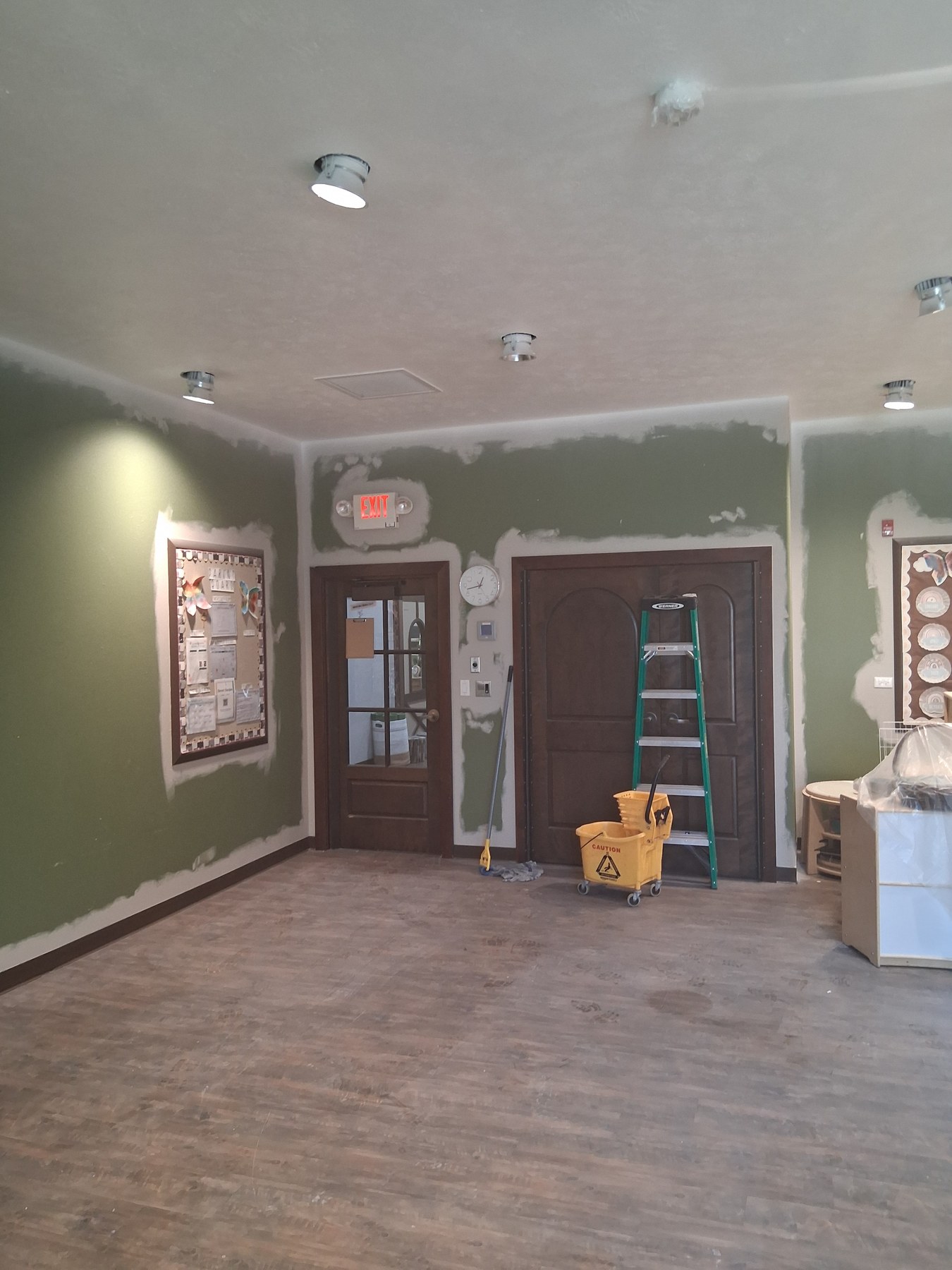 Commercial office interior during wall and ceiling preparation