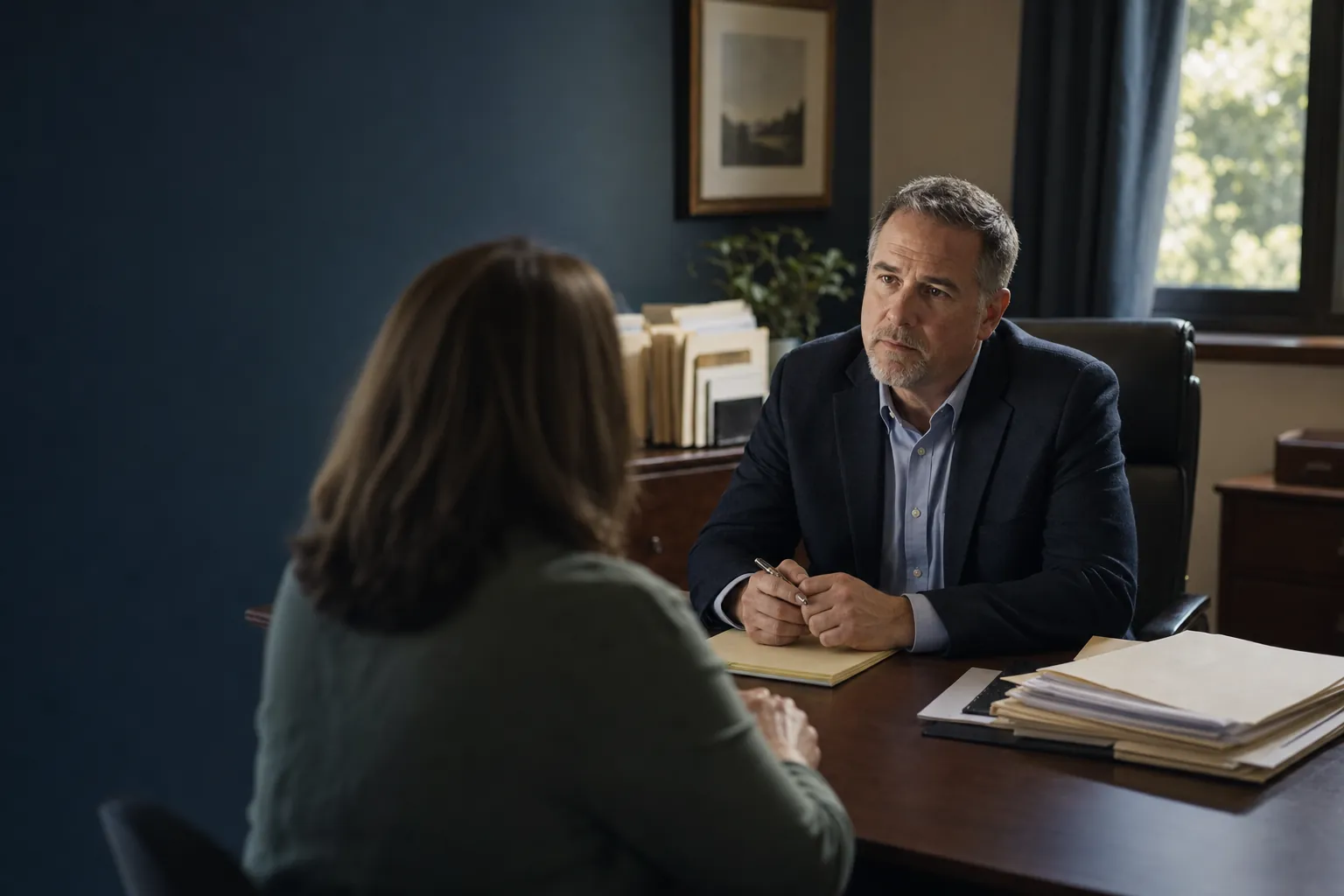 Illustrative scene of a disability advocate listening carefully to a client