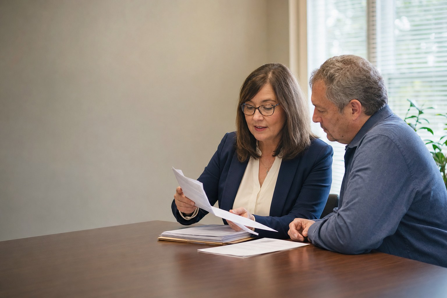 A Social Security Disability representative reviewing claim papers with a client