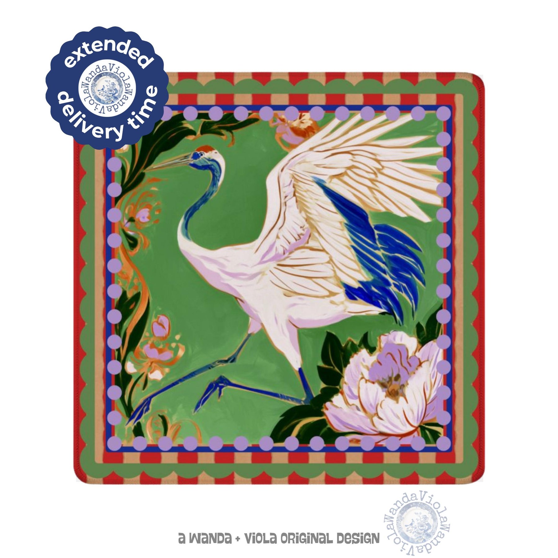 Mahjong Red-Crowned Crane Red-Striped Game Mat