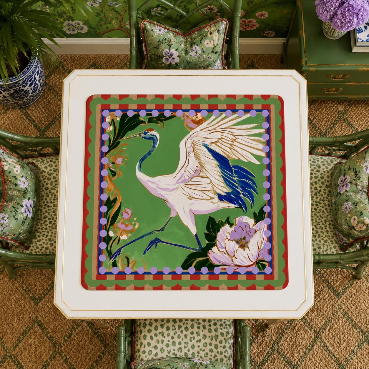 Mahjong Red-Crowned Crane Red-Striped Game Mat, view 2