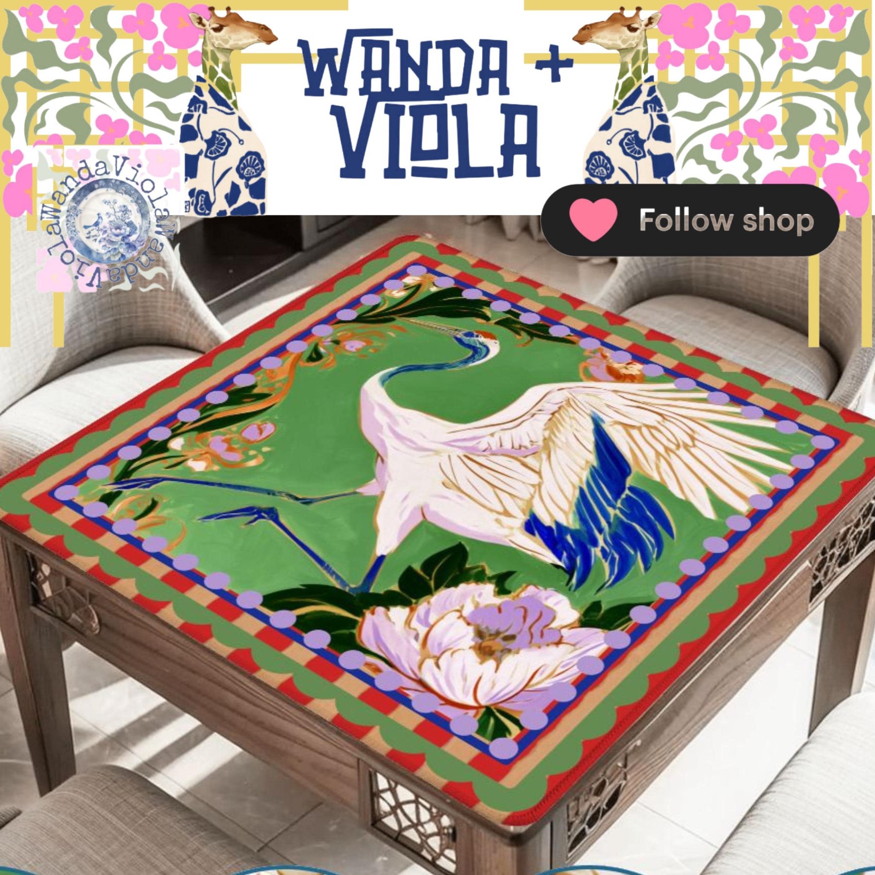 Mahjong Red-Crowned Crane Red-Striped Game Mat, view 4