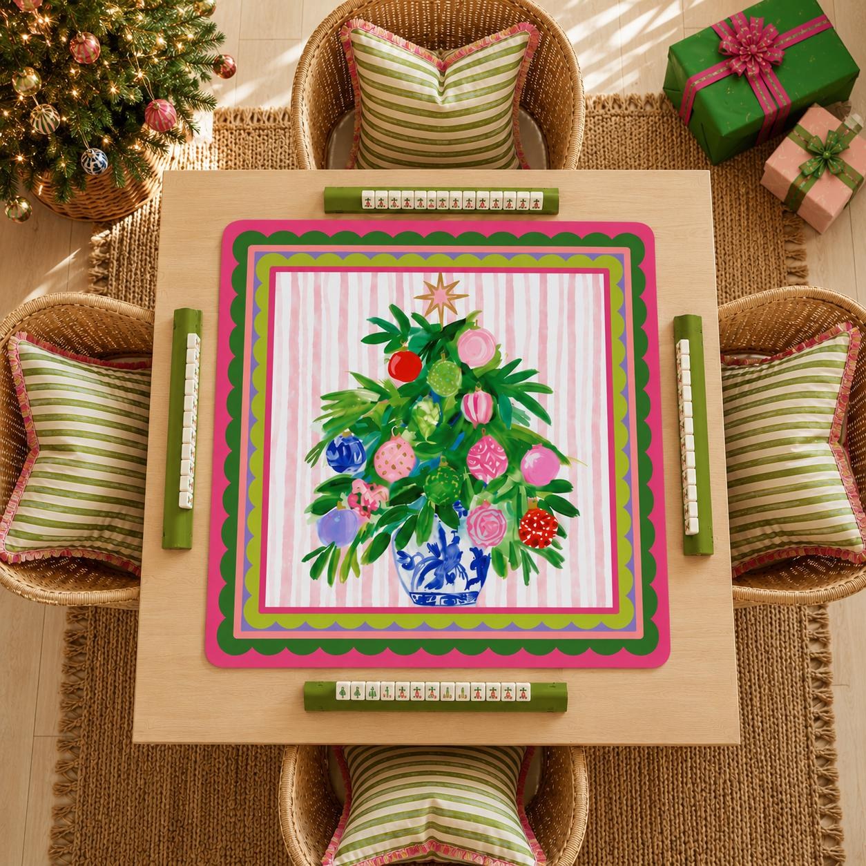 Mahjong Chinoiserie Christmas Tree Game Mat, view 2