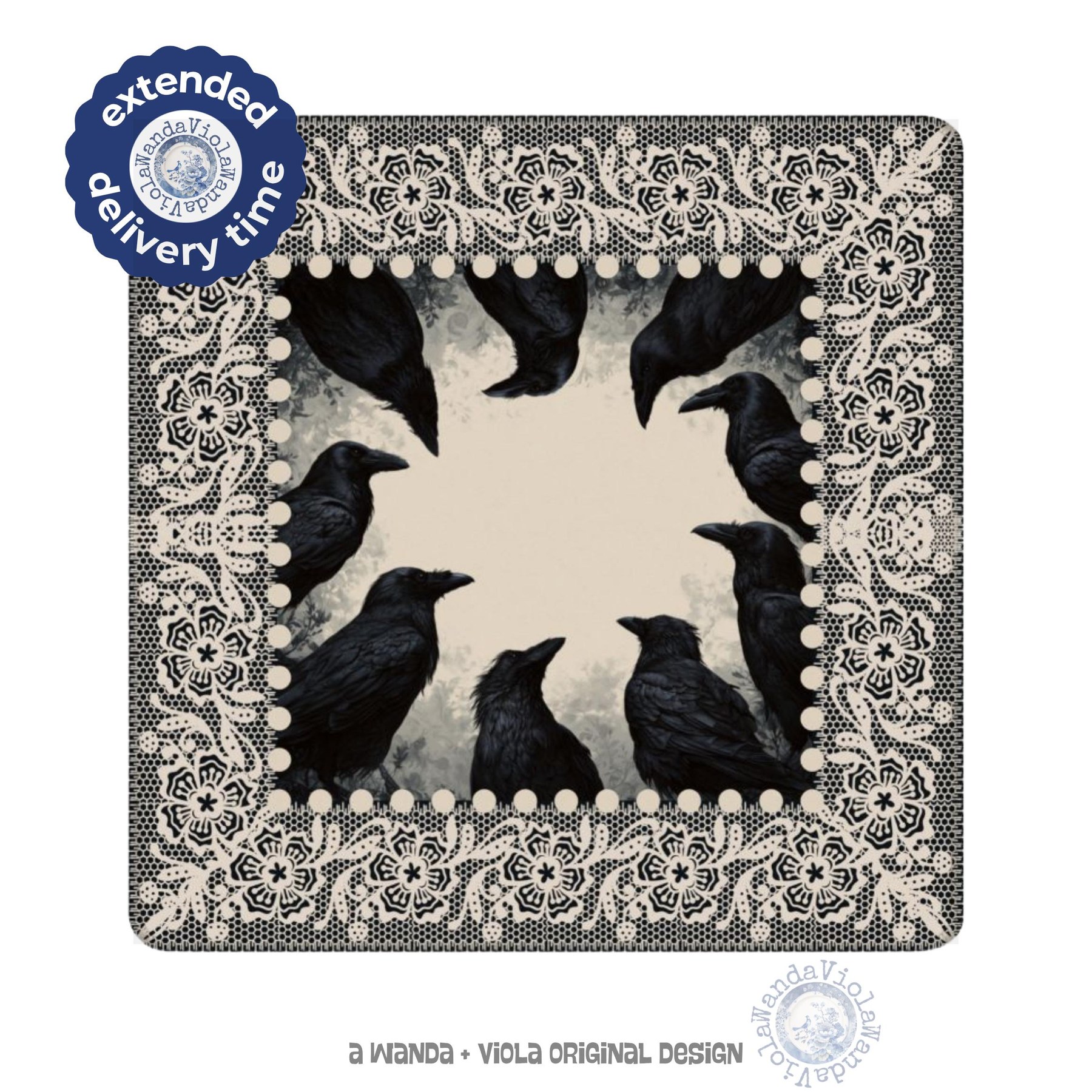 Mahjong Halloween Crows and Lace Game Mat