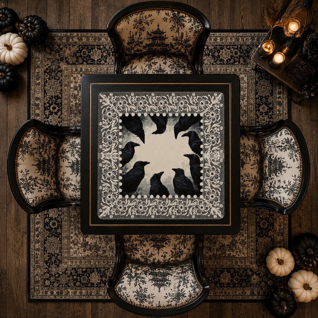 Mahjong Halloween Crows and Lace Game Mat, view 2