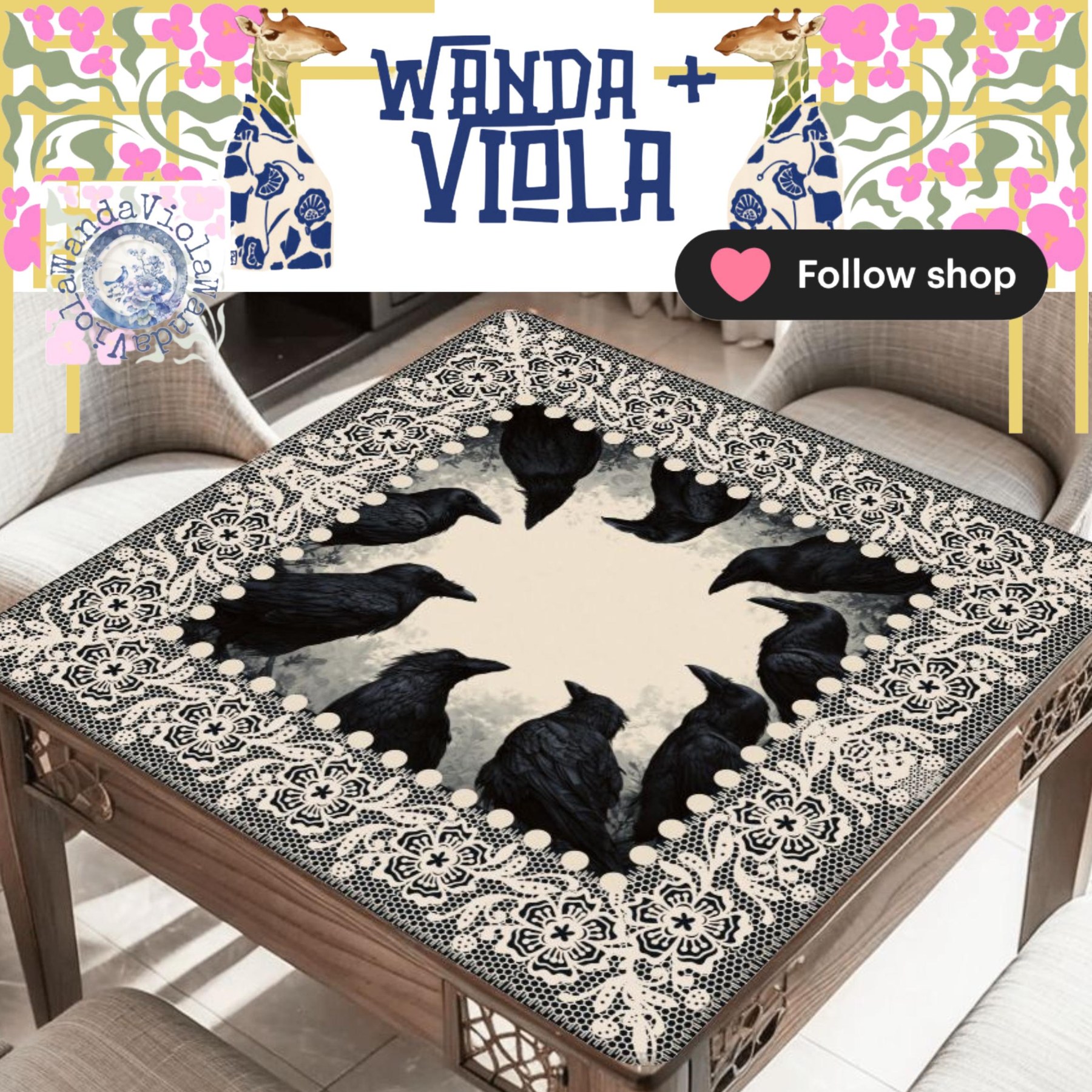 Mahjong Halloween Crows and Lace Game Mat, view 4