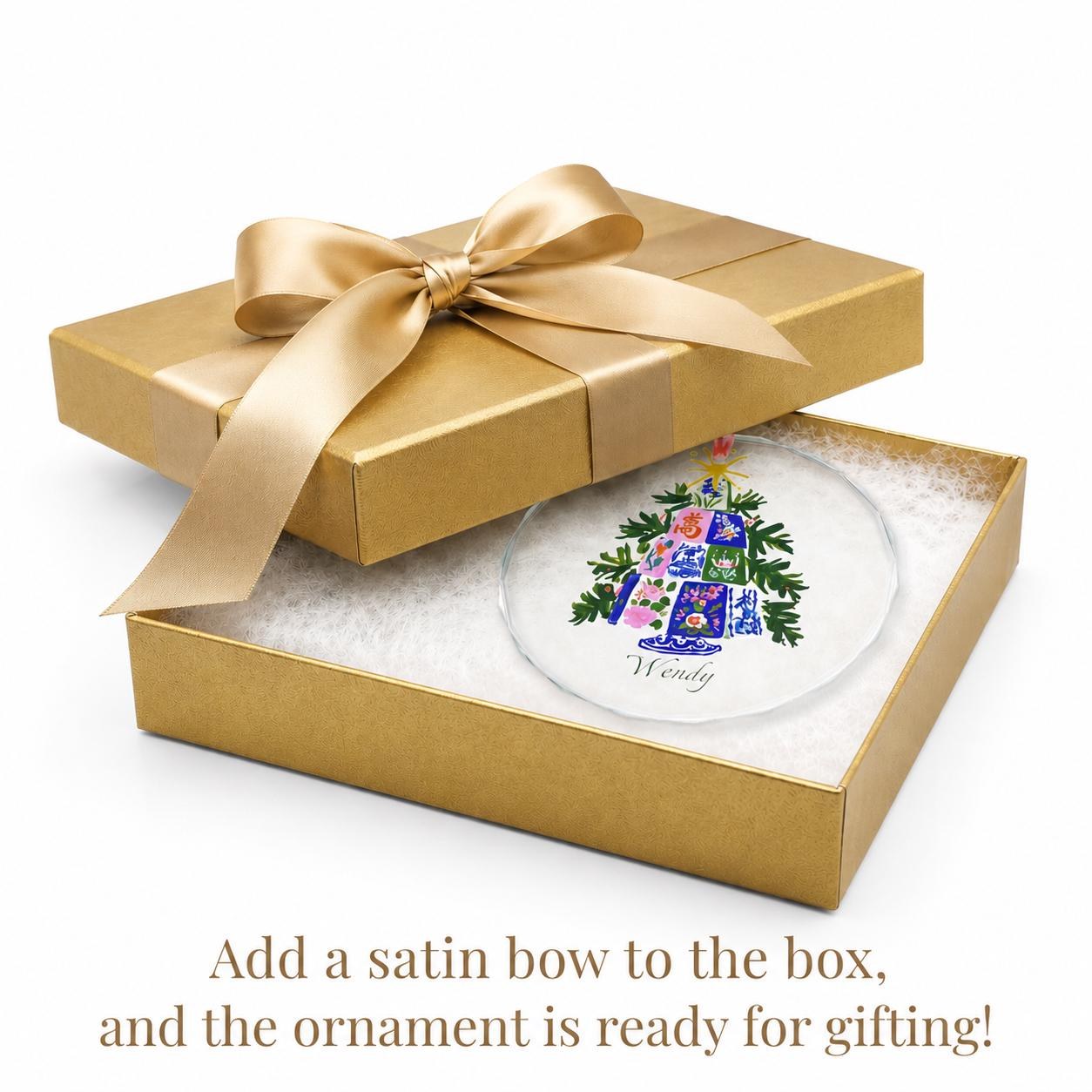 Mahjong Personalized Chinoiserie Mahj Tile Tree Crystal Christmas Ornament with Gift Box, view 3