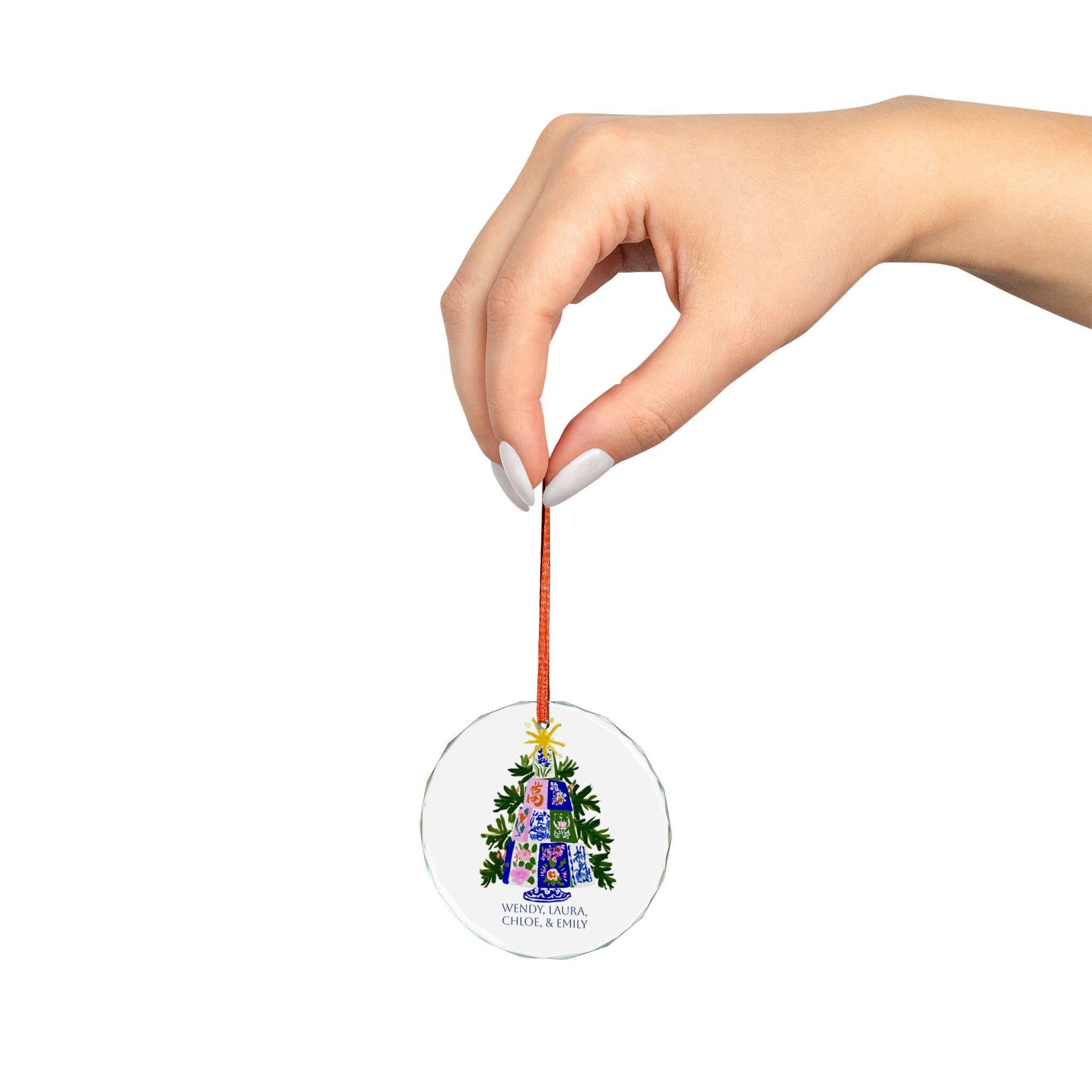 Mahjong Personalized Chinoiserie Mahj Tile Tree Crystal Christmas Ornament with Gift Box, view 4