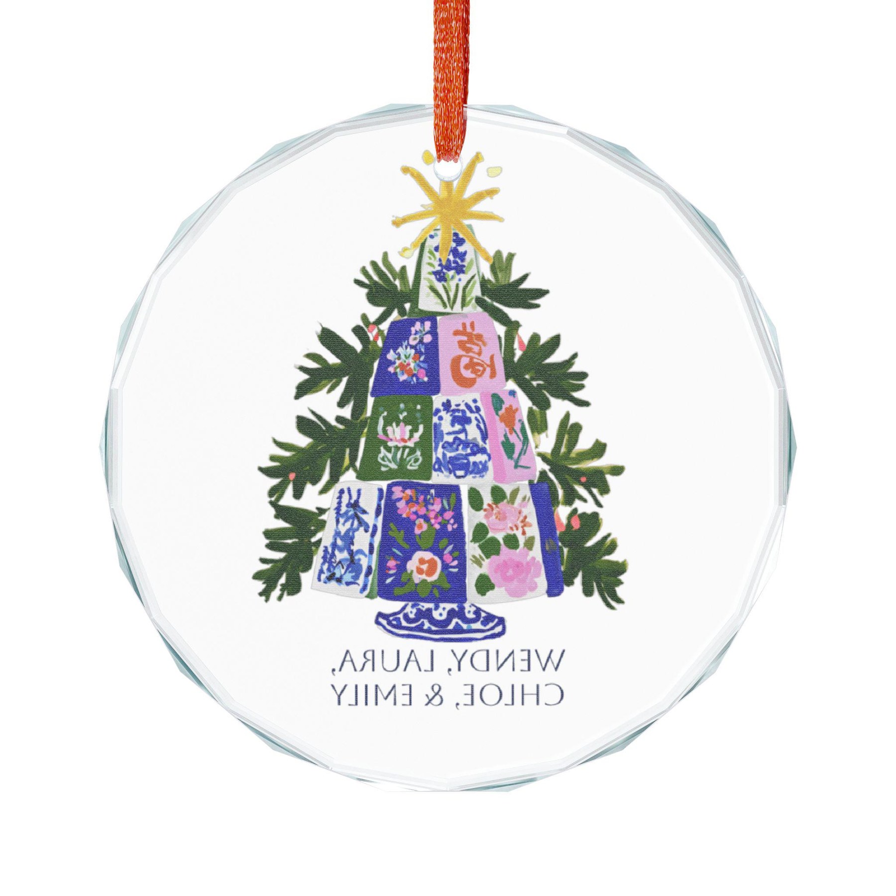 Mahjong Personalized Chinoiserie Mahj Tile Tree Crystal Christmas Ornament with Gift Box, view 6