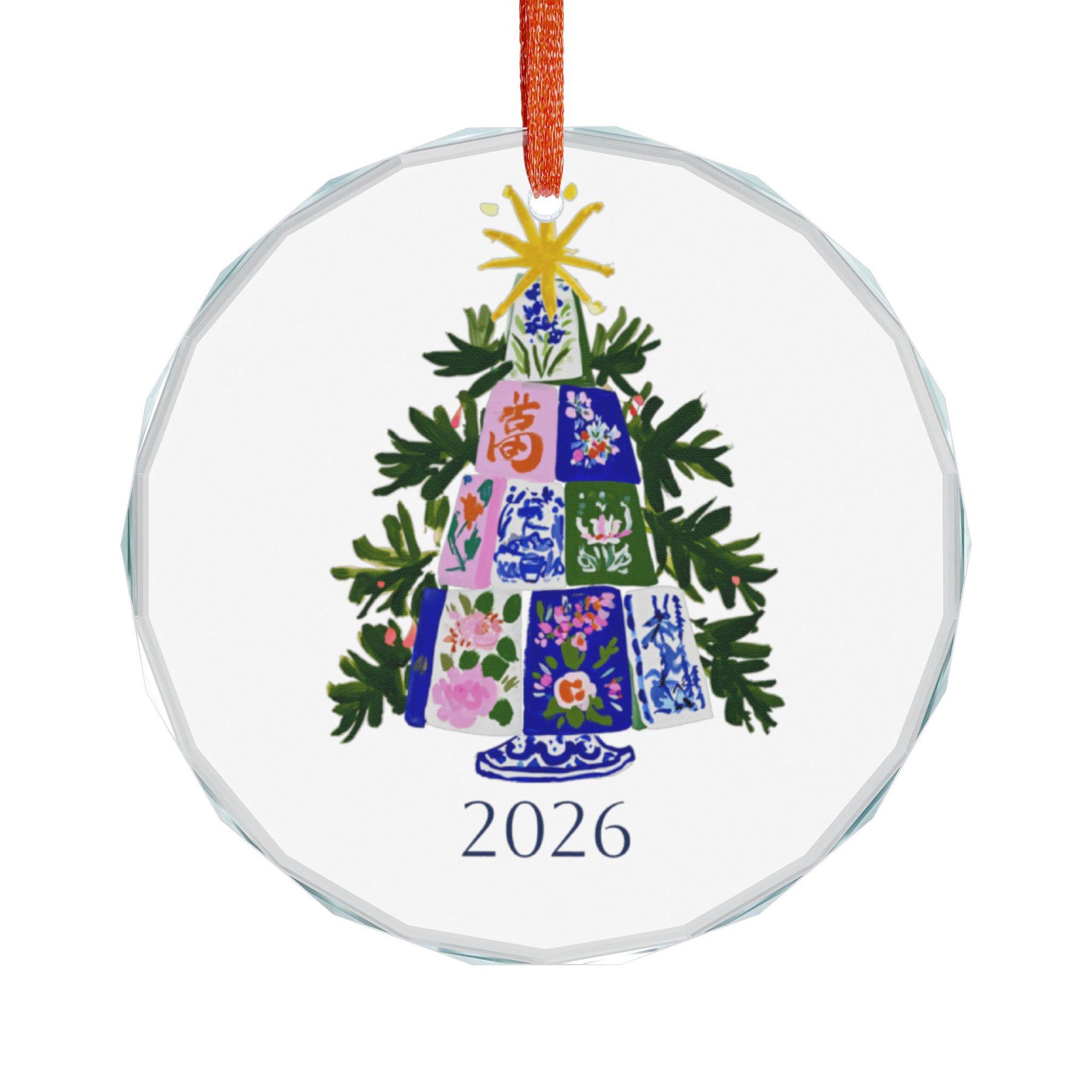 Mahjong Personalized Chinoiserie Mahj Tile Tree Crystal Christmas Ornament with Gift Box, view 7