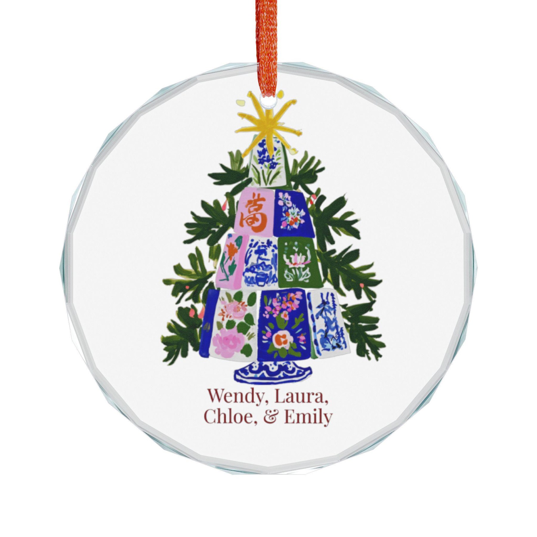 Mahjong Personalized Chinoiserie Mahj Tile Tree Crystal Christmas Ornament with Gift Box, view 8