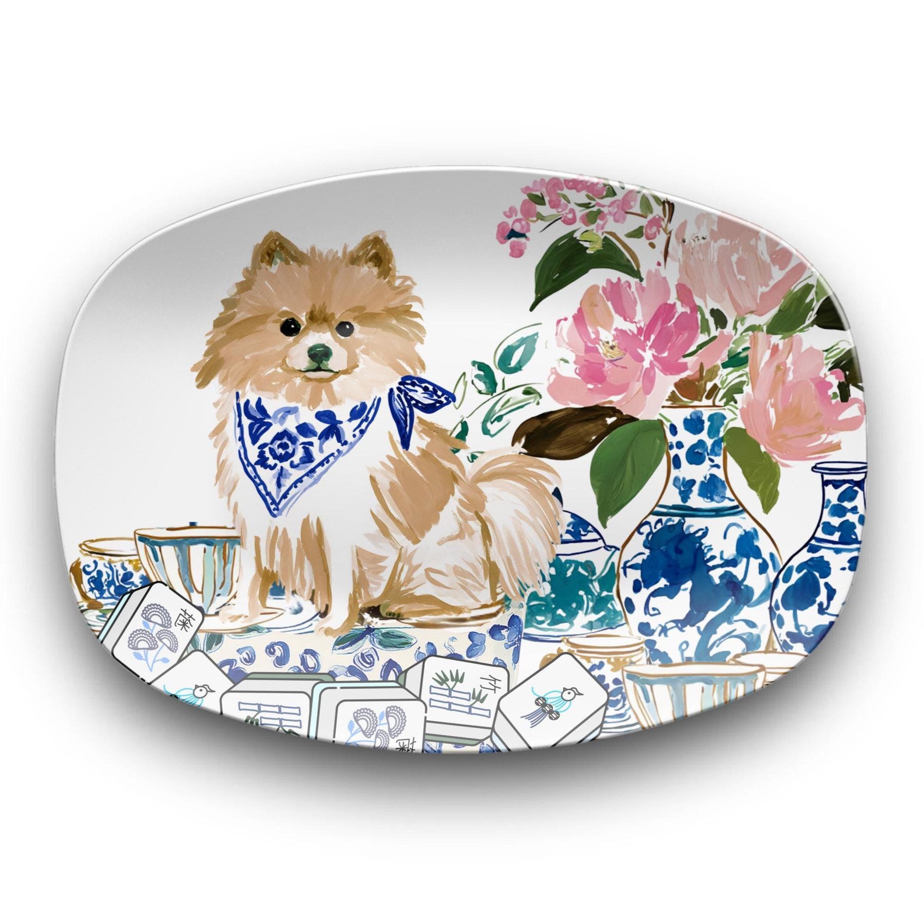 Mahjong Chinoiserie Pomeranian Platter
